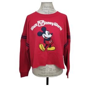 Walt Disney World Mickey Mouse Red Crew Neck Sweater Sweatshirt Long Sleeve Park